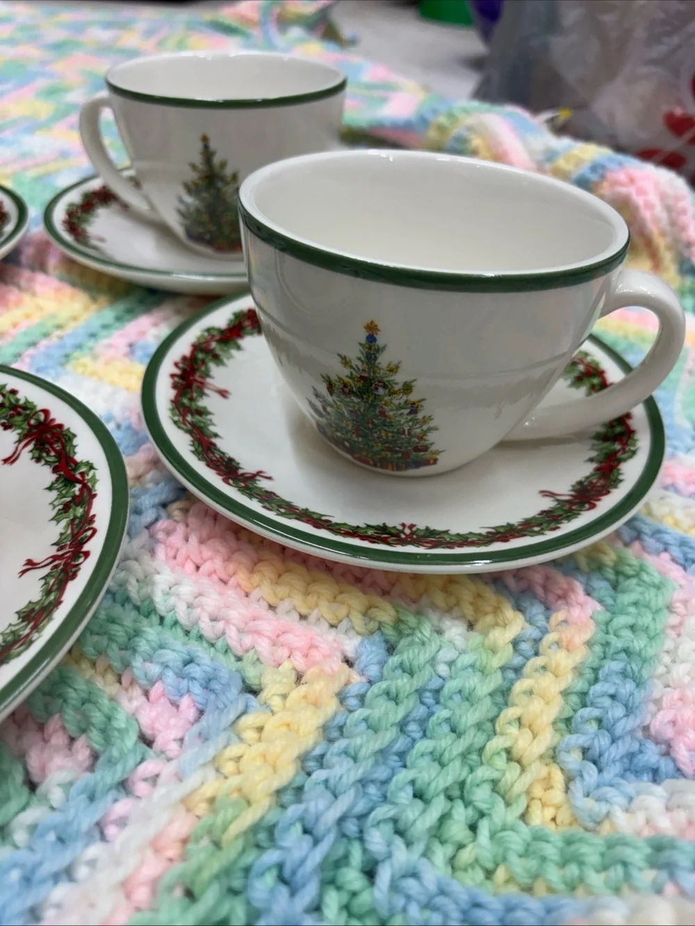 Christopher Radko lot of 8 celebration traditions Christmas tree cups w/ saucers